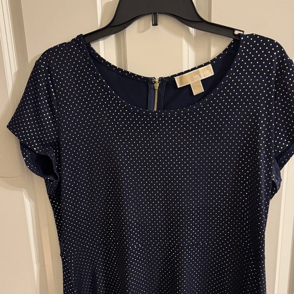 Michael Kors Navy Blue Polka Dot Midi Dress, Sz XL, Like New
